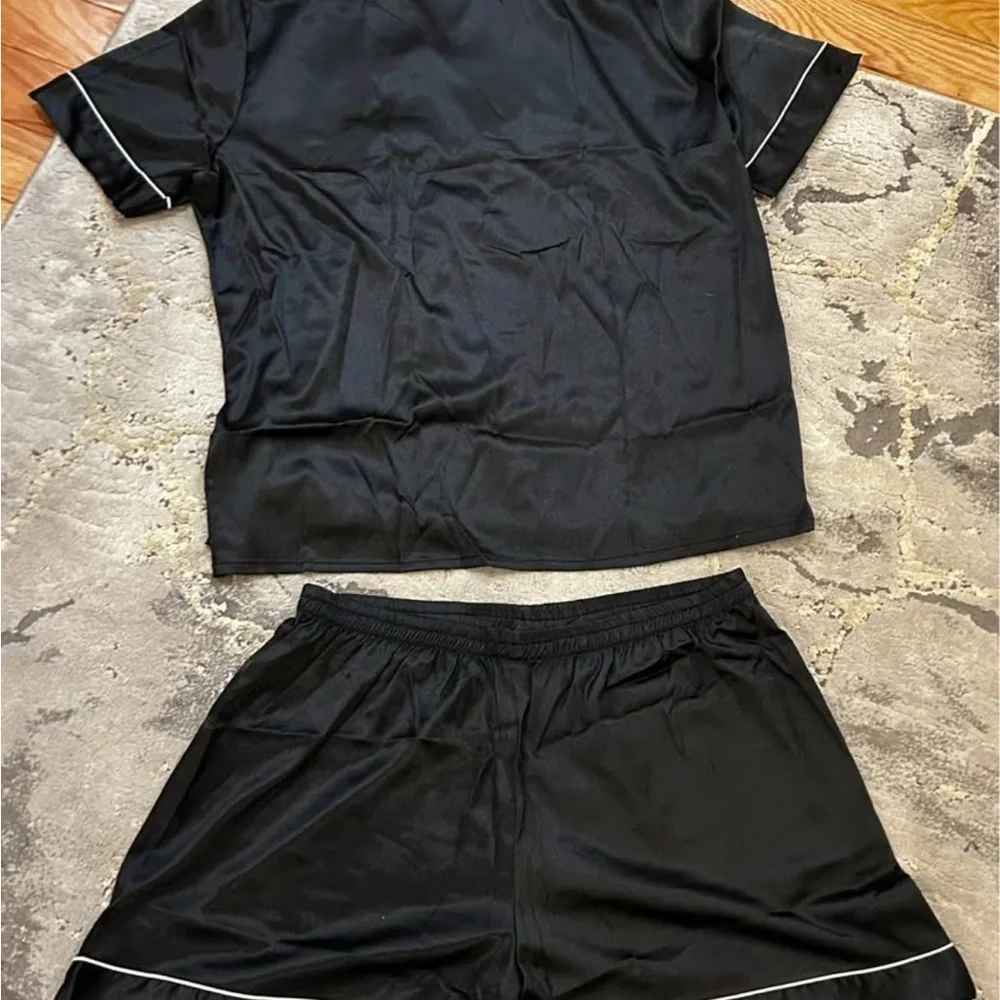 Black Satin Women's Pajama Set - Picture 5 of 5